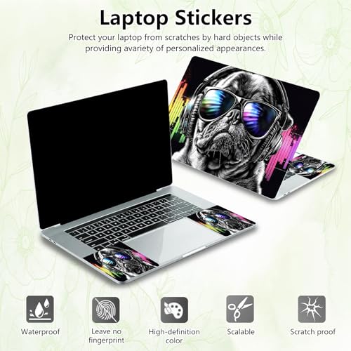 Laptop Skin Sticker Decal, Universal Reusable Vinyl Laptop Cover for 12" 13" 13.3" 14" 15" 15.4" 15.6" Notebook PC, Reusable Waterproof Scratch-Resistant with 2 Wrist Pads,Dog with Headphones - color: Dog with Headphones