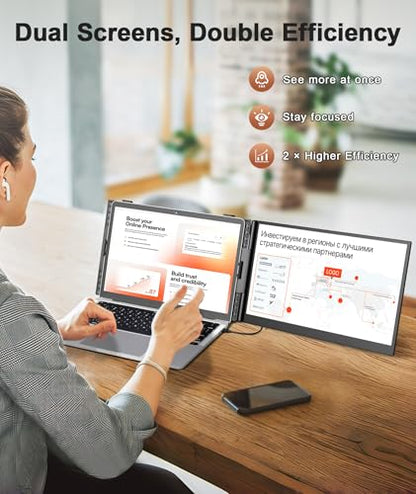 15.3" Laptop Screen Extender, Ultra-Thin 1200P Portable Monitor | 1.76lbs Lightweight, Dual Screen Extender Plug & Play, For 14"-17.3" Laptops, Works with Windows/Mac/Android/Chrome - size: 15.3" Monitor