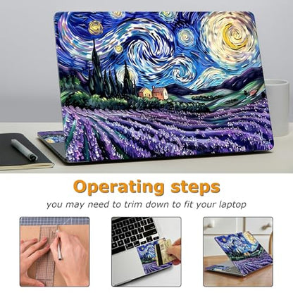 Universal Laptop Skin Sticker with 2 Wrist Pad Decals, 3-Piece Removable Vinyl Laptop Cover, Lavender Starry Sky Waterproof Anti-Scratch, Easy-Trim Fit for 13.3" 14" 15.6" Laptops - color: Lavender Starry Sky