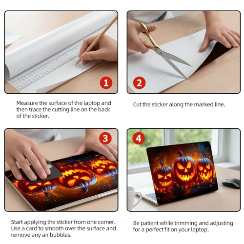 Universal Laptop Skin Sticker Decal, 12"-15.6" Aesthetic Vinyl Wrap, Glowing Jack-o-Lanterns Waterproof Notebook Cover Art Protector for MacBook HP Dell Lenovo, Fits 13" 14" 15" 15.6" - color: Glowing Jack-o-lanterns