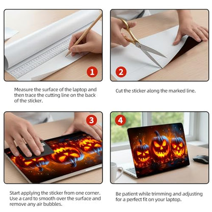 Universal Laptop Skin Sticker Decal, 12"-15.6" Aesthetic Vinyl Wrap, Glowing Jack-o-Lanterns Waterproof Notebook Cover Art Protector for MacBook HP Dell Lenovo, Fits 13" 14" 15" 15.6" - color: Glowing Jack-o-lanterns