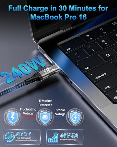 USB C Thunderbolt 5 Cable 120Gbps Bandwidth, 80Gbps Date, 16K 8K 4K Video Sync Display, 240W Fast Charging, Fully Compatible with Thunderbolt 4/3, Type USB-C, USB4 / Gen4 Devices, 3FT - size: 3.3FT, style: Male to Male