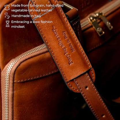 Time Resistance Leather Briefcase - Italian Handmade Leather Laptop Bag - Briefcase for Men and Women - Computer Bag - color: Cognac