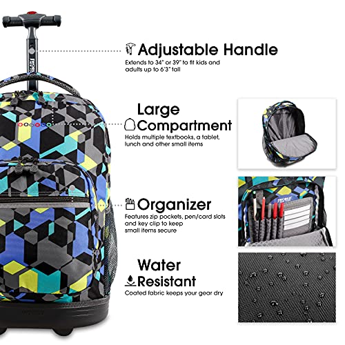 J World Sunrise Kids Rolling Backpack with Wheels for Girls Boys, Roller Bookbag for School, 18 x 13 x 9 Inches, Cubes - color: Cubes