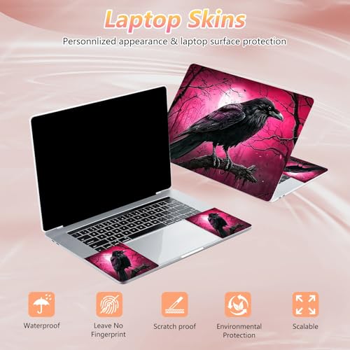 Laptop Skin Sticker Decal 12" 13" 13.3" 14" 15" 15.6",Waterproof Scratch Resistant Vinyl,Reusable Easy to Apply,for MacBook HP Dell Notebooks Netbooks Laptop,2 Wrist Pads,Cute Crow Pink - color: Cute Crow Pink