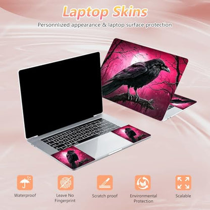 Laptop Skin Sticker Decal 12" 13" 13.3" 14" 15" 15.6",Waterproof Scratch Resistant Vinyl,Reusable Easy to Apply,for MacBook HP Dell Notebooks Netbooks Laptop,2 Wrist Pads,Cute Crow Pink - color: Cute Crow Pink