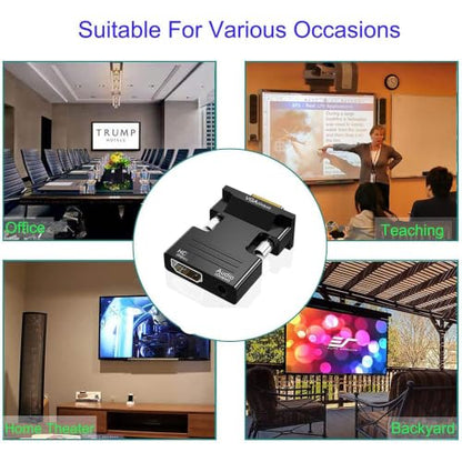 HDTV(19-Pin Port) to VGA Adapter, HD 1080P Audio Video Converter, Gold-Plated Connector (Female to Male) for desktops, laptops, PCs, Monitors, projectors, HDTVs, Chromebooks,Raspberry Pi,Roku,etc