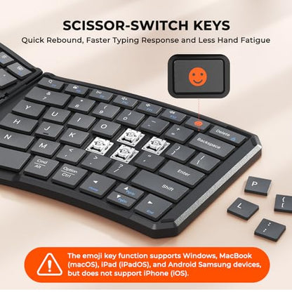 MEETION Foldable Bluetooth Keyboard, Split Ergonomic, Portable | Compact rechargeable folding keyboard with split ergonomic design, ideal for business travel, for Windows, Mac, iPad, Android