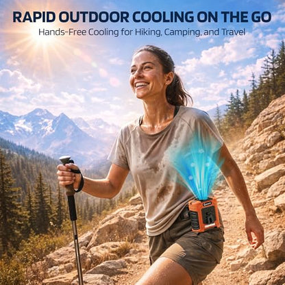 Portable Waist Fan, 10000mAh Rechargeable Belt Clip Fan, 59ft/s Turbo Airflow, 18500RPM 6-Speed, Up to 35H Hands-Free Cooling with Bottom Air Intake, LED SOS Light for Jobsite, Outdoor Work, Camping