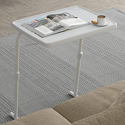 Allpop Max TV Tray Table, Large TV Dinner Tray for Eating, Adjustable Tray Stand on Couch & Bed, Folding Laptop Table with 6 Heights & 3 Tilt Angles, White - color: White, size: Allpop-Max TV Tray