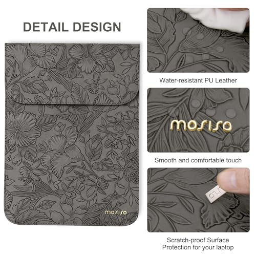 MOSISO Laptop Case 13 inch, 13 inch Laptop Sleeve with Small Bag | Compatible with MacBook Neo 13 A18 Pro A3404/Air 13/Pro 13/Pro 14 M5 M4 M3 M2 M1,Embossed Hibiscus PU Leather Case,Gray - color: Gray, size: 13 inch