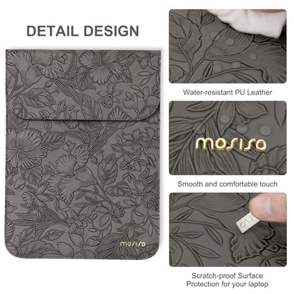 MOSISO Laptop Case 13 inch, 13 inch Laptop Sleeve with Small Bag | Compatible with MacBook Neo 13 A18 Pro A3404/Air 13/Pro 13/Pro 14 M5 M4 M3 M2 M1,Embossed Hibiscus PU Leather Case,Gray - color: Gray, size: 13 inch