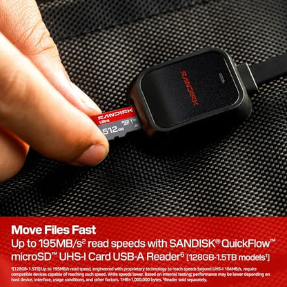 SANDISK 512GB Ultra microSD UHS-I Card - Up to 195MB/s Read Speed, Full HD Video, V10, U1, C10, A3 - SDSQUJQ-512G-GZ6MA - size: 512GB, style: New Version