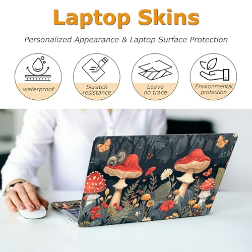 Universal Laptop Skin Sticker with 2 Wrist Pad Decals, 3-Piece Removable Vinyl Laptop Cover, Autumn Mushrooms Waterproof Anti-Scratch, Easy-Trim Fit for 13.3" 14" 15.6" Laptops - color: Autumn Mushrooms