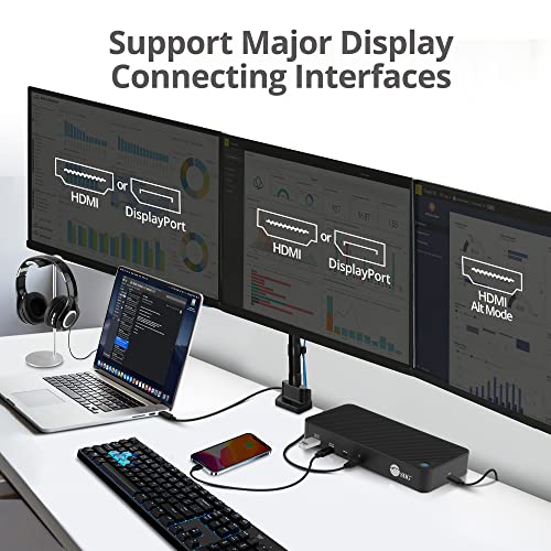 SIIG DisplayLink USB-C Dock, Triple 4K60Hz, 100W PD, JU-DK0P11-S1 | Run three 4K60Hz displays or one 5K60Hz display through DisplayLink; 100W PD, USB and Gigabit Ethernet expand laptops. - style: Triple 4K Display