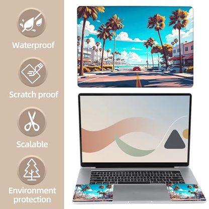 Universal Laptop Skin Sticker for 12/13/14/15.6 Inch Laptops, Reusable Vinyl Laptop Decal Cover, Waterproof Scratch Resistant Notebook Skin with 2 Wrist Pads,Summer Coconut Trees - color: Summer Coconut Trees