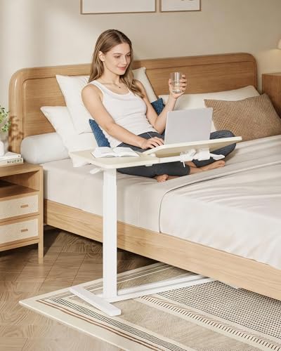 SANODESK 32''Overbed Table Gas Spring Lifting with Wheels&Tilting Desktop | Rolling Mobile Laptop Desk End Table,Portable Computer Workstation for Home Office,Sofa,Bedside,31.5" W x 17.7" D,Wood Grain - color: Wood Grain, size: 32 inch