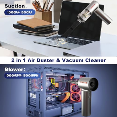 Compressed Air Duster, 150000RPM Compressed Air with LED,2-in-1 Mini Vacuum | Electric Air Duster for PC Cleanning Kit, Canned Air Duster for Computers-Air Blower for Electronics with Case