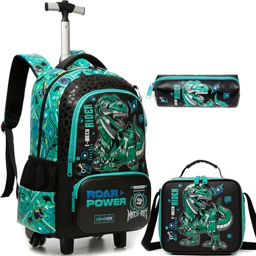 Meetbelify Boys Rolling Backpack with Wheels for Elementary Preschool Students Kids Travel Luggage Carry on Backpack for Boys Ages 6-8 Dinosaur - color: 02 Dinosaur