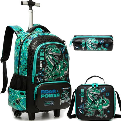Meetbelify Boys Rolling Backpack with Wheels for Elementary Preschool Students Kids Travel Luggage Carry on Backpack for Boys Ages 6-8 Dinosaur - color: 02 Dinosaur
