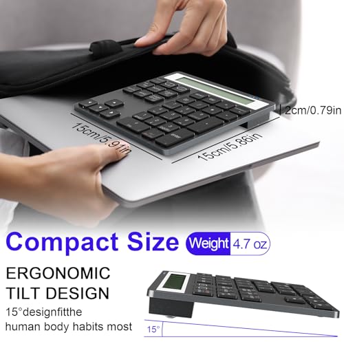 Numeric Keypad Bluetooth Number Pad - with Display Calculator Bluetooth Wireless Numpad Keyboard 2 in 1 Data Entry + Calculation, Slim 34 Keys External Number Keypad for Laptop Macbook Mac Surface PC