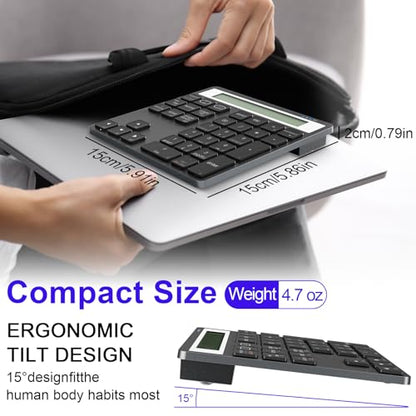 Numeric Keypad Bluetooth Number Pad - with Display Calculator Bluetooth Wireless Numpad Keyboard 2 in 1 Data Entry + Calculation, Slim 34 Keys External Number Keypad for Laptop Macbook Mac Surface PC