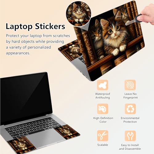 Laptop Skin Sticker Decal 15.6 Inch,12 13 13.3 14 15 15.6 in Laptop Netbook Skins for Notebook,Art Decal Removable Waterproof Scratch Resistant,Universal Vinyl Cover,Cat Bookshelf Cute - color: Cat Bookshelf Cute
