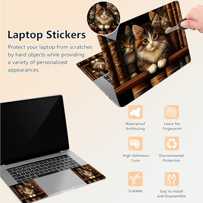 Laptop Skin Sticker Decal 15.6 Inch,12 13 13.3 14 15 15.6 in Laptop Netbook Skins for Notebook,Art Decal Removable Waterproof Scratch Resistant,Universal Vinyl Cover,Cat Bookshelf Cute - color: Cat Bookshelf Cute