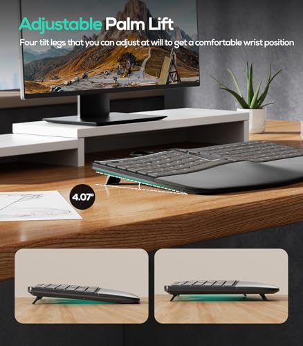 Nulea RT07B Wireless Ergonomic Keyboard - Split Keyboard, Wrist Rest, Natural Typing, Bluetooth and USB Connectivity, USB-C Rechargeable,Compatible with Windows Mac (Silver White) - color: H-Silver Gray