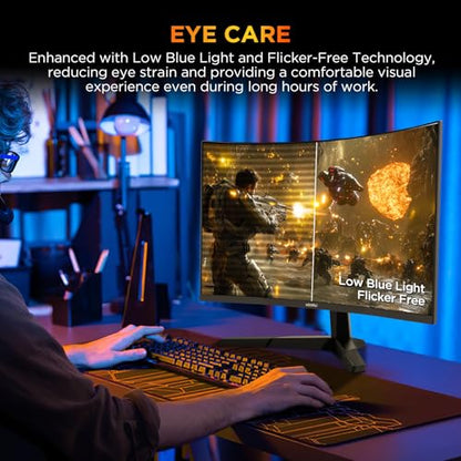 KOORUI 25 inch Curved Gaming Monitor 240Hz FHD 1080P, 1500R 1ms Display | Adaptive Sync, 90% DCI-P3, Eye Care, HDMI×2 and DP, VESA Mount, Tilt, FPS Gaming, Esports Players, Competitive Gaming - size: 25inch 240Hz/FHD/Curved