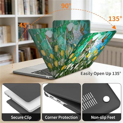 for MacBook Pro 15 Inch Release 2016/2018 Model A1707 A1990 Black Computer Case,Novelty Premium Pattern Hardshell Laptop Case Tulip Meadow Stained Glass Feline - color: Tulip Meadow Stained Glass Feline, size: A1707/A1990(15 inch)-Black