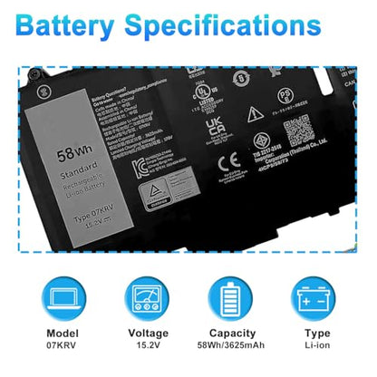 58Wh 07KRV Laptop Battery Replacement for Dell Latitude 5430 5530 5530 7330 7430 7530 Precision 3570 P104F P104F005 P137G P137G004 Series H4PVC 0H4PVC 4FVJG O7KRV 08WRCR 078FWY Y86WG 0Y86WG 15.2V - size: 11.02*4.33*0.29inch 07KRV