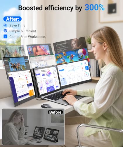 14" Laptop Screen Extender, 2.2lbs Lightweight Portable Monitor for Laptop | 1080P FHD Display, Type-C/HDMI Plug & Play, Triple Travel Monitor for 13-17.3" Laptops, Compatible with Wins/MacOS/Chrome - color: Dark Grey