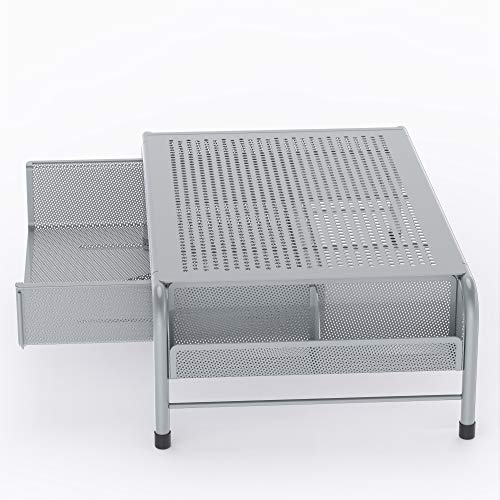 Simple Houseware Metal Desk Monitor Stand Riser with Organizer Drawer, Silver - color: Silver