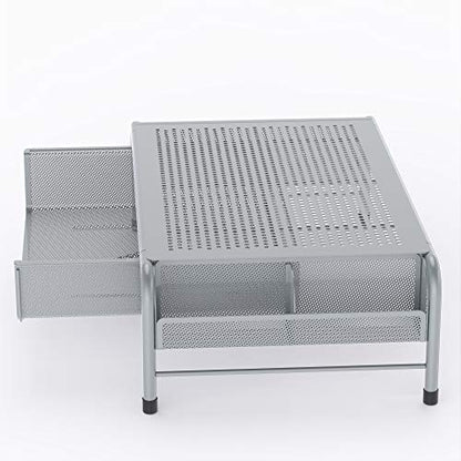 Simple Houseware Metal Desk Monitor Stand Riser with Organizer Drawer, Silver - color: Silver