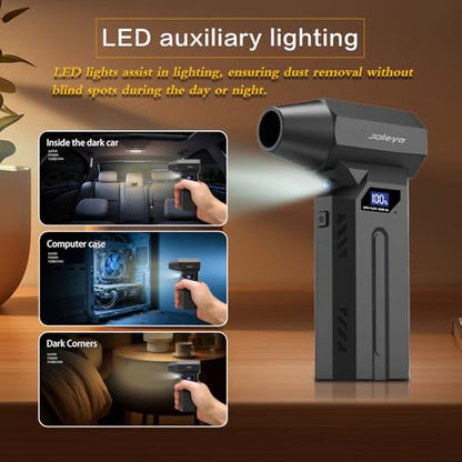 Portable 150W High Speed Turbo Fan air Duster ,130,000RPM led Display 4 Levels Wind Speed and Power, Blowing and Inflating Feature,for Home,outdoor,Car Cordless Air Duster and Rechargeable.Black