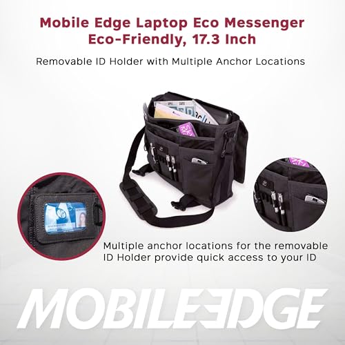 Mobile Edge ECO Laptop Messenger Bag for Men and Women, Fits Up To 17.3 Inch Laptops, Travel Work Computer Bag, Cotton Canvas, Padded Pockets, Black - color: Black