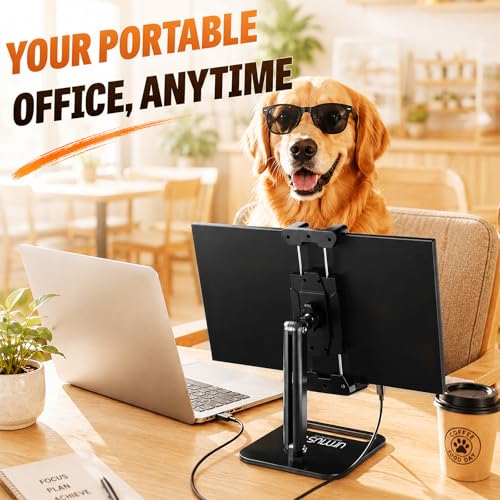 Urmust Portable Monitor Stand for 10-18.5 Inch Screens, Weighted Metal Base | Stable weighted base, foldable arm, adjustable viewing angle, ideal for laptop second screen, home office and travel - size: Single-arm