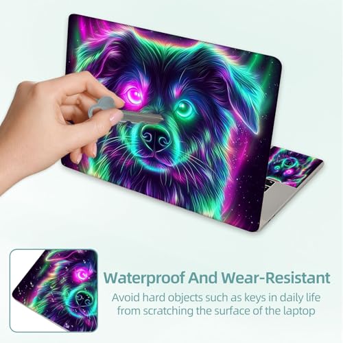 Universal Laptop Skin Decal, 3-Piece Vinyl Protector for 12 13 14 15.6" Notebook, Waterproof Anti-Scratch, Easy Trim & Bubble-Free Finish, Cute Dog with Glowing Neon Eyes - color: Cute Dog with Glowing Neon Eyes