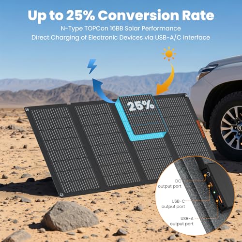 SOKIOVOLA 60W Portable Solar Panels NextGen Foldable Solar Panel Charger Kit 25% Efficiency with DC USB-C USB-A Output ETFE IP68 Waterproof Solar Panel for Travel Outdoor Camping RV Trip - color: 60 Gray