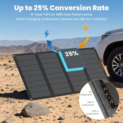 SOKIOVOLA 60W Portable Solar Panels NextGen Foldable Solar Panel Charger Kit 25% Efficiency with DC USB-C USB-A Output ETFE IP68 Waterproof Solar Panel for Travel Outdoor Camping RV Trip - color: 60 Gray