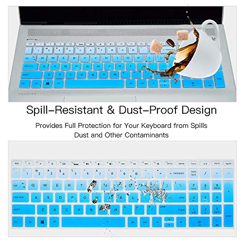 Keyboard Cover for HP Laptop 15-db 15-dw 15-dy 15-da 15-bs/bw 15-ef 15t 15z 14"x 4.6" 15-db0011dx 15-dy1043dx/dy1051wm 15-dw0037wm/dw1083wm 15-ef1001ds ef1023dx, HP 17-by/bs/ca 11" Keyboard Skin, Blue - color: Ombre Blue