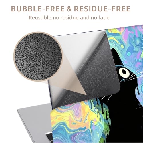Universal Laptop Skin Sticker for 12/13/14/15.6 Inch Laptops, Reusable Vinyl Laptop Decal Cover, Waterproof Scratch Resistant Notebook Skin with 2 Wrist Pads,Psychedelic Black Cat - color: Psychedelic Black Cat