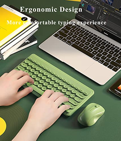 Compact Keyboard MouseCombo,JieruiDeng 79-Key Retro Mini Cute Computer Keyboard 2.4G USB Wireless and Silent Mice Set for Laptop Desktop PC iPad (Green) - color: Green