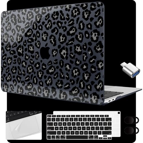 MEEgoodo for MacBook Air 13.3 inch Case 2021 2020 2019 2018 A2337 M1 A2179 A1932, Laptop Shell for MacBook Air M1 with Keyboard Webcam Cover & Trackpad Film & Type C Adapter,Snow Leopard Texture - color: Snow Leopard Texture