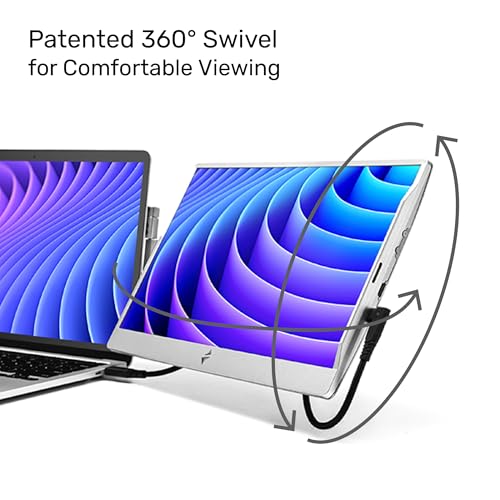 SideTrak Swivel 14" Patented Attachable Portable Monitor for Laptop | FHD TFT Laptop Dual Screen | Mac, PC & Chrome Compatible | Fits All Laptops | Powered by USB-C® or Mini HDMI (Light Silver) - color: Light Silver 14 inch