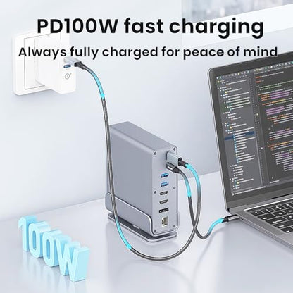 15-in-1 USB C Hub/Docking Station Dual Monitor 2 HDMI with Ethernet PD | 4k HD Triple Display (2x HDMI+1x DP), Gigabit Ethernet, 100W PD Charging, 20X Faster Transfer (10Gbps) with USB 3.2,TF/SD