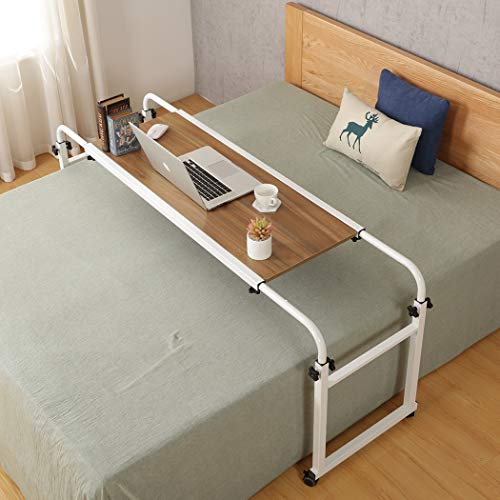 TigerDad Adjustable Overbed Table with Wheels, Mobile Laptop Desk on Wheels for King Queen Bed, Height Adjustable Rolling Computer Cart with Stand, Ancient Oak - color: Ancient Oak