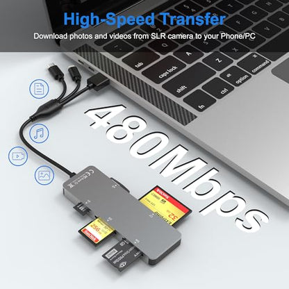 Memory Stick Pro Duo Adapter for iPhone/USB C/PC - Aluminum 5 in 1 SD/TF/CF/MS/XD Picture Card Reader, Multi Memory Card Reader USB C Lightning OTG Adapter Memory Stick Pro Duo Mark 2 Adapter