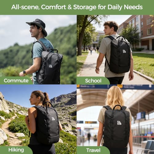 INUK Travel Laptop Backpack, 25L Recycled Waterproof Light Daypack | Dual laptop pockets, soft light foam straps, recycled wear-resistant fabric, water repellent coating, Black - color: Polar Night Black